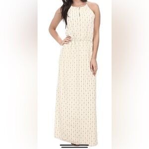 Lucky Brand Silk Print Halter Maxi Dress Keyhole Lightweight Summer - Large